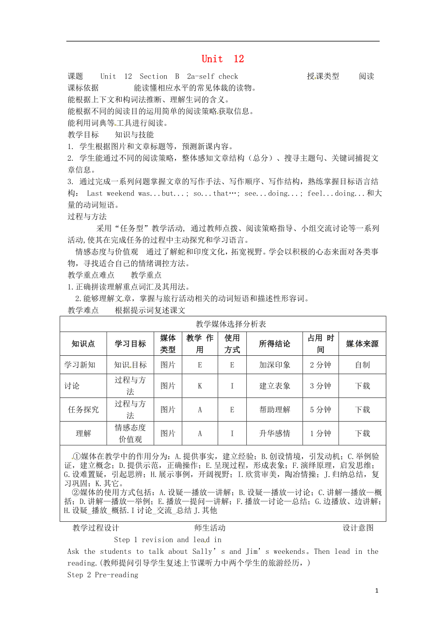 湖北省黃岡市麻城市七年級英語下冊 Unit 12 What did you do last weekend Section B（2a-self check）教學設計 （新版）人教新目標版_第1頁