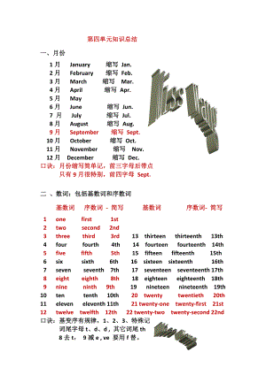 六年級上冊英語素材 Unit4 January is the first month 知識總結(jié) 人教精通版