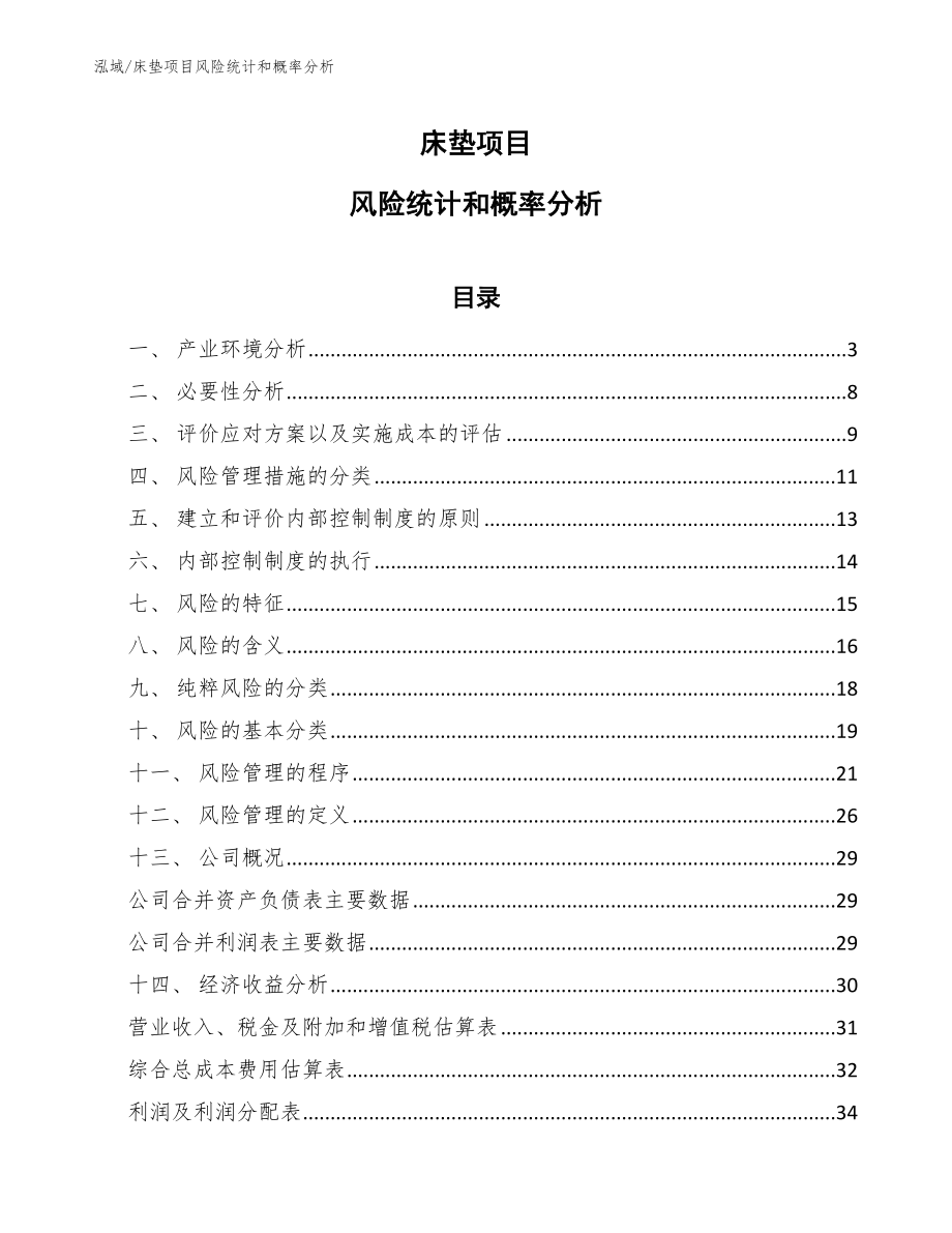 床垫项目风险统计和概率分析（参考） (13)_第1页