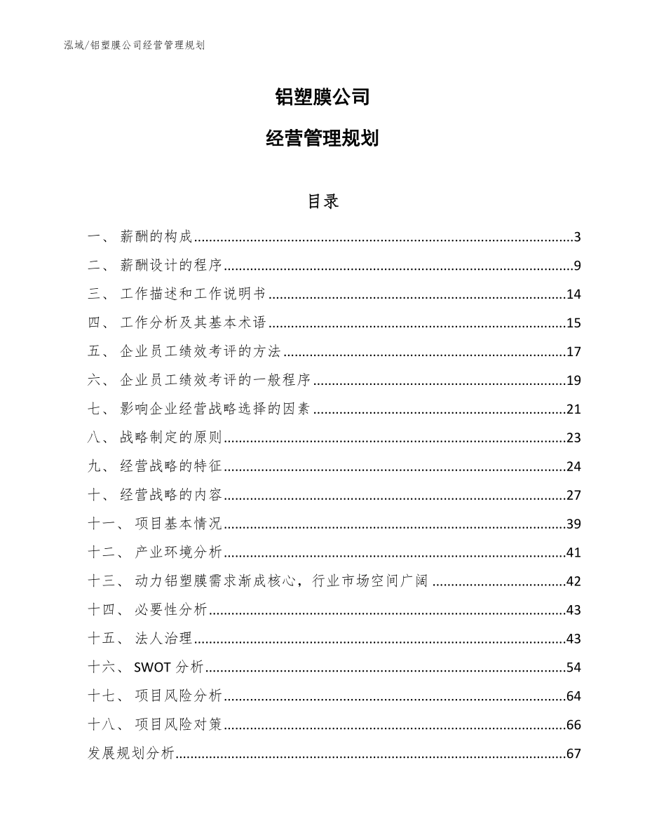 铝塑膜公司经营管理规划_第1页