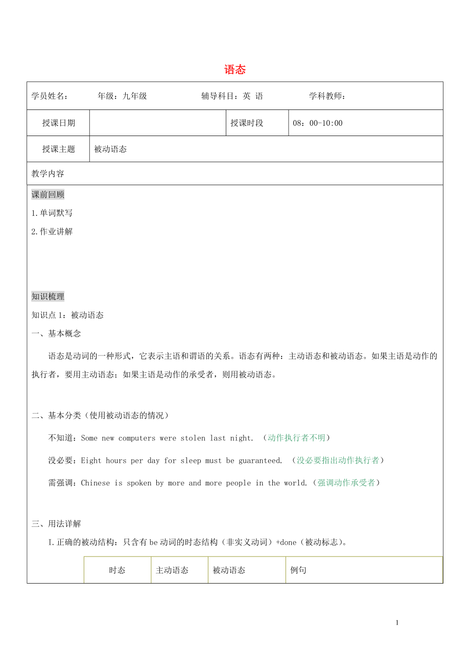 （通用版）2019中考英語二輪復(fù)習(xí) 語態(tài)講義_第1頁