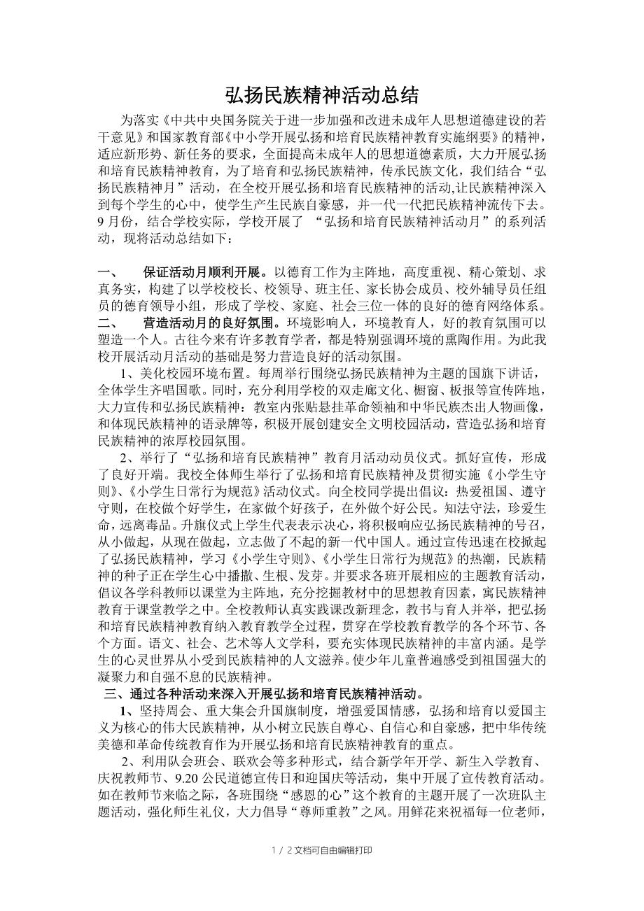 弘扬民族精神活动总结_第1页