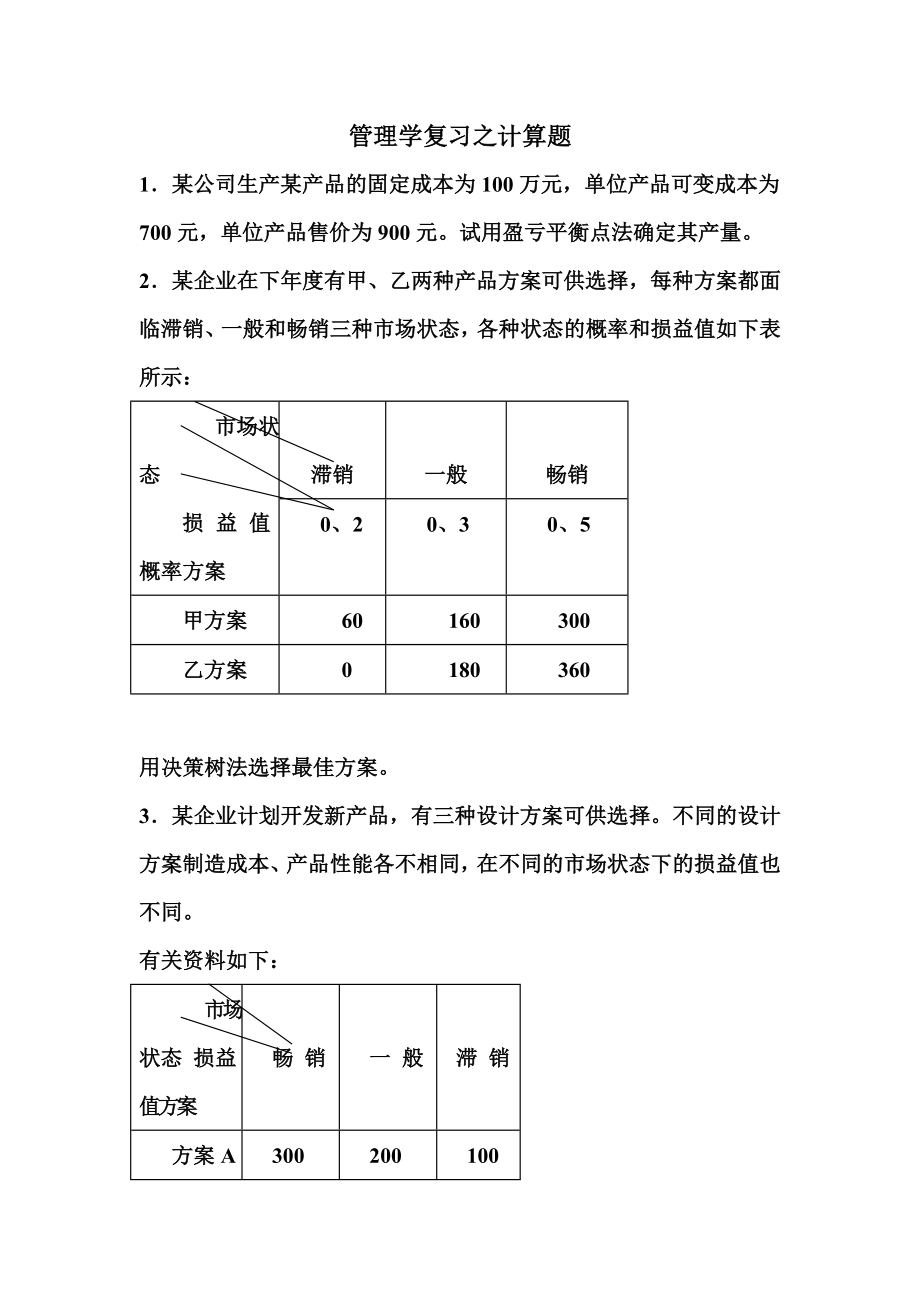 管理学复习之计算题_第1页