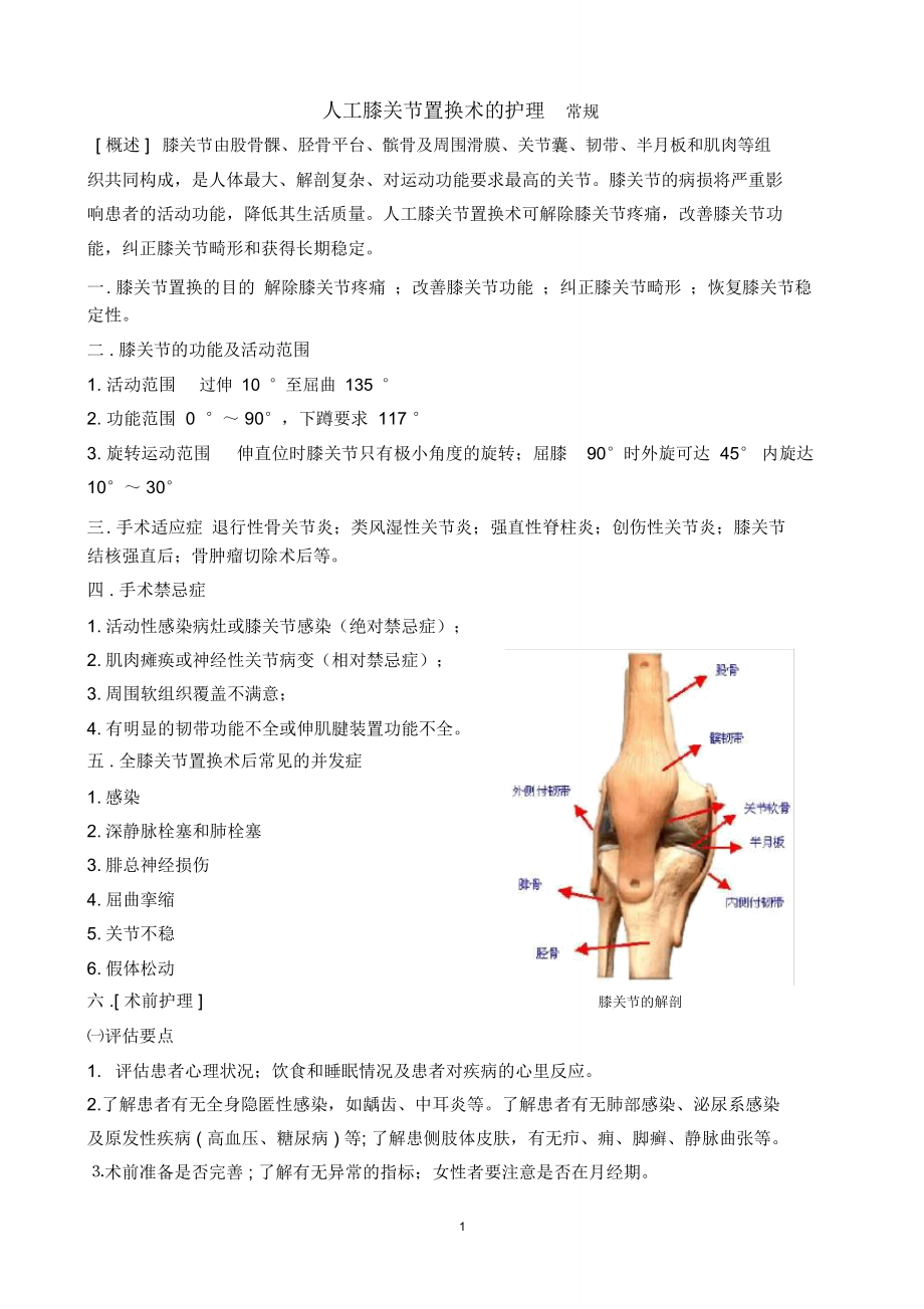 人工膝关节置换术的护理常规_第1页