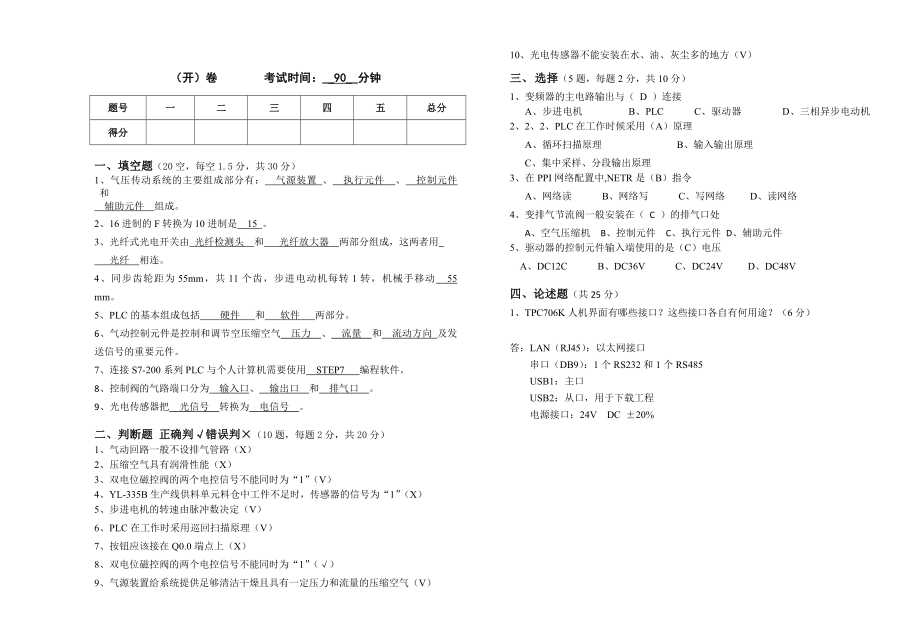 自動(dòng)化生產(chǎn)線安裝與調(diào)試-試卷及答案_第1頁