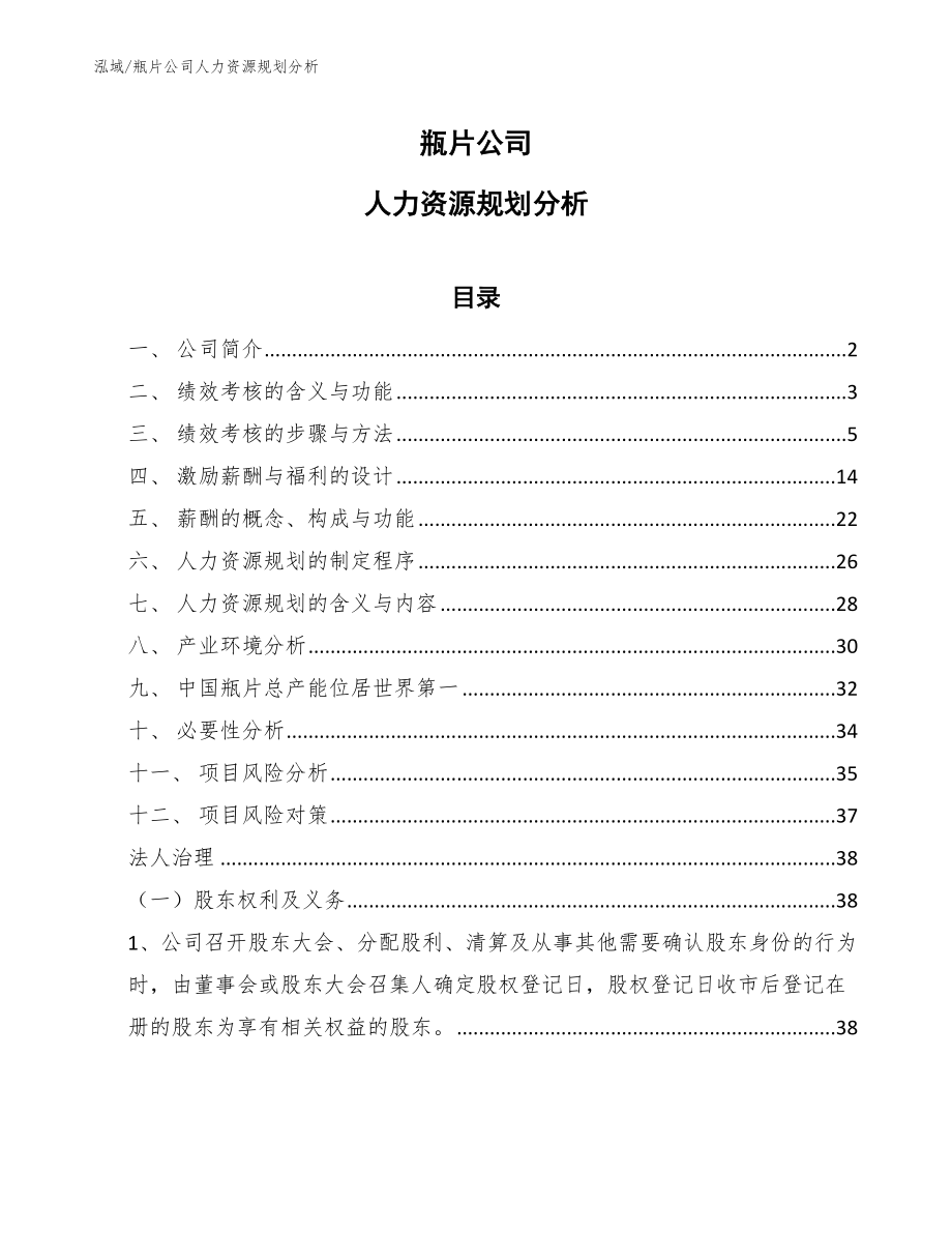 瓶片公司人力资源规划分析_范文_第1页