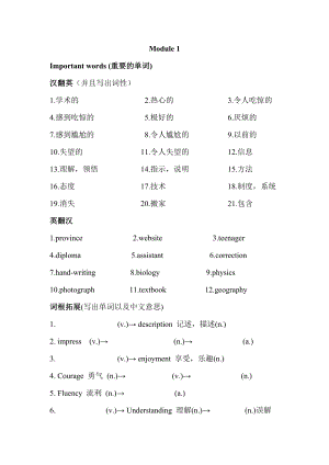 高中英語(yǔ)必修一 module 1 練習(xí)題 單詞,短語(yǔ), 句子,語(yǔ)法,寫(xiě)作