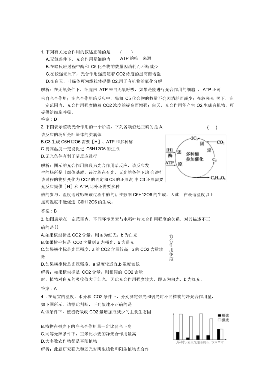 高中生物必修一光合作用试题_第1页