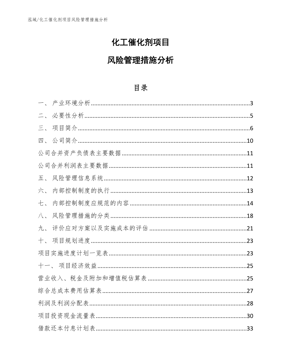 化工催化剂项目风险管理措施分析_第1页