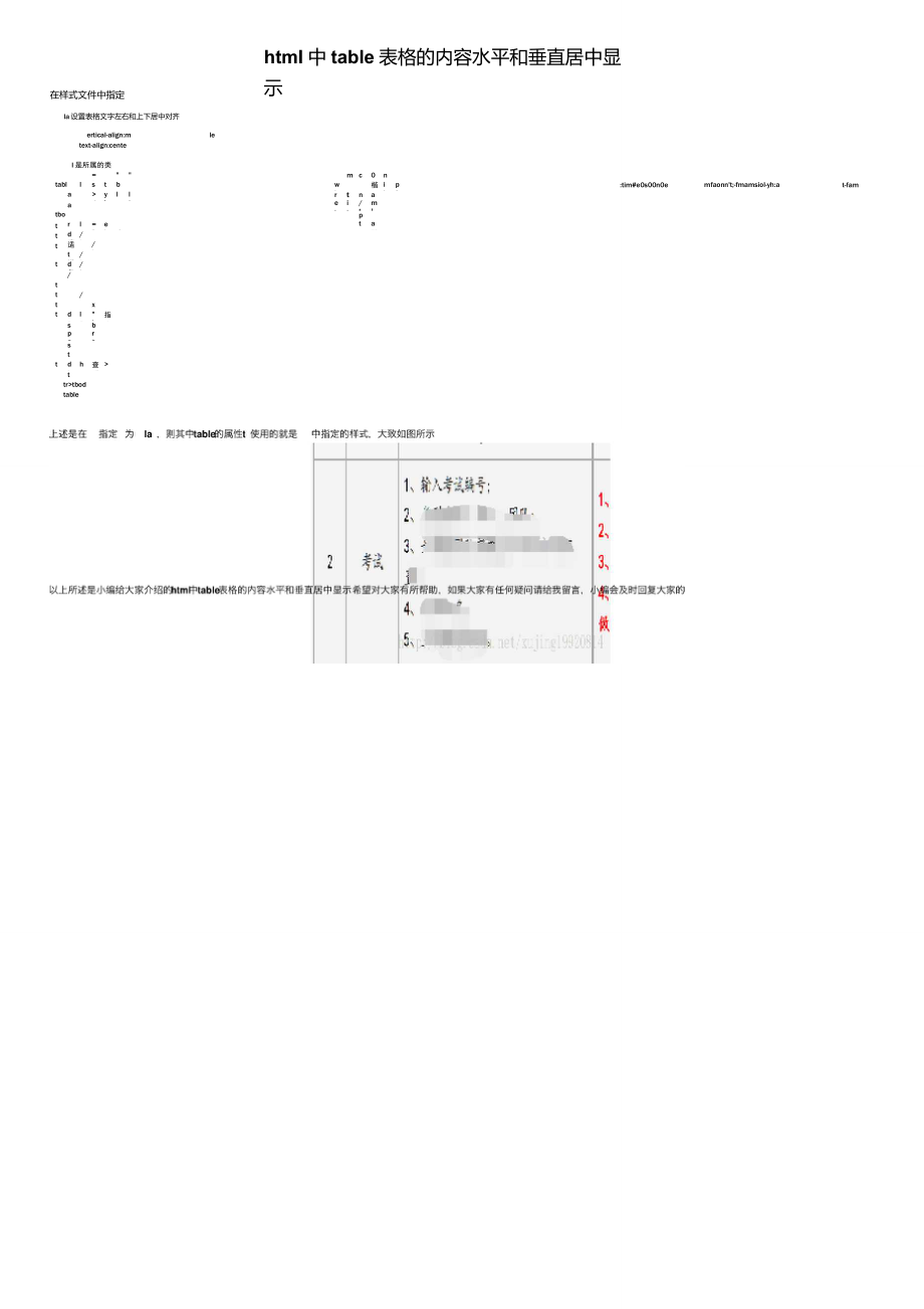 html中table表格的内容水平和垂直居中显示_第1页
