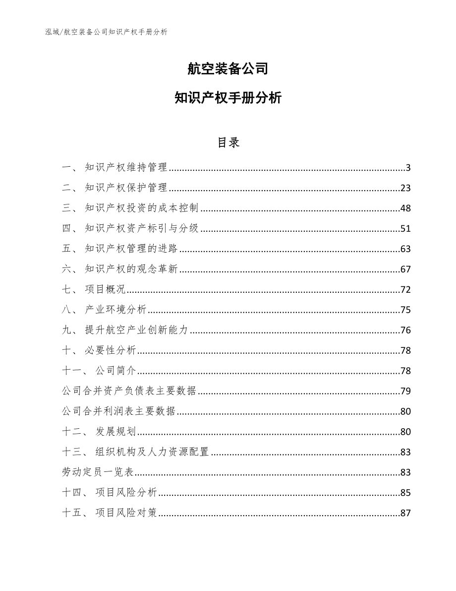 航空装备公司知识产权手册分析【范文】_第1页