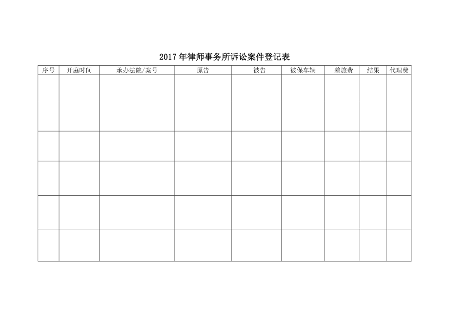 2017年律师事务所诉讼案件登记表_第1页