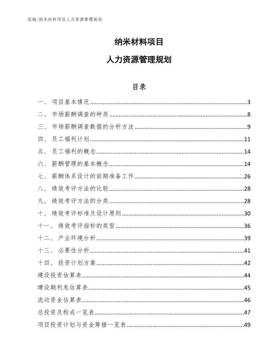 纳米材料项目人力资源管理规划_第1页