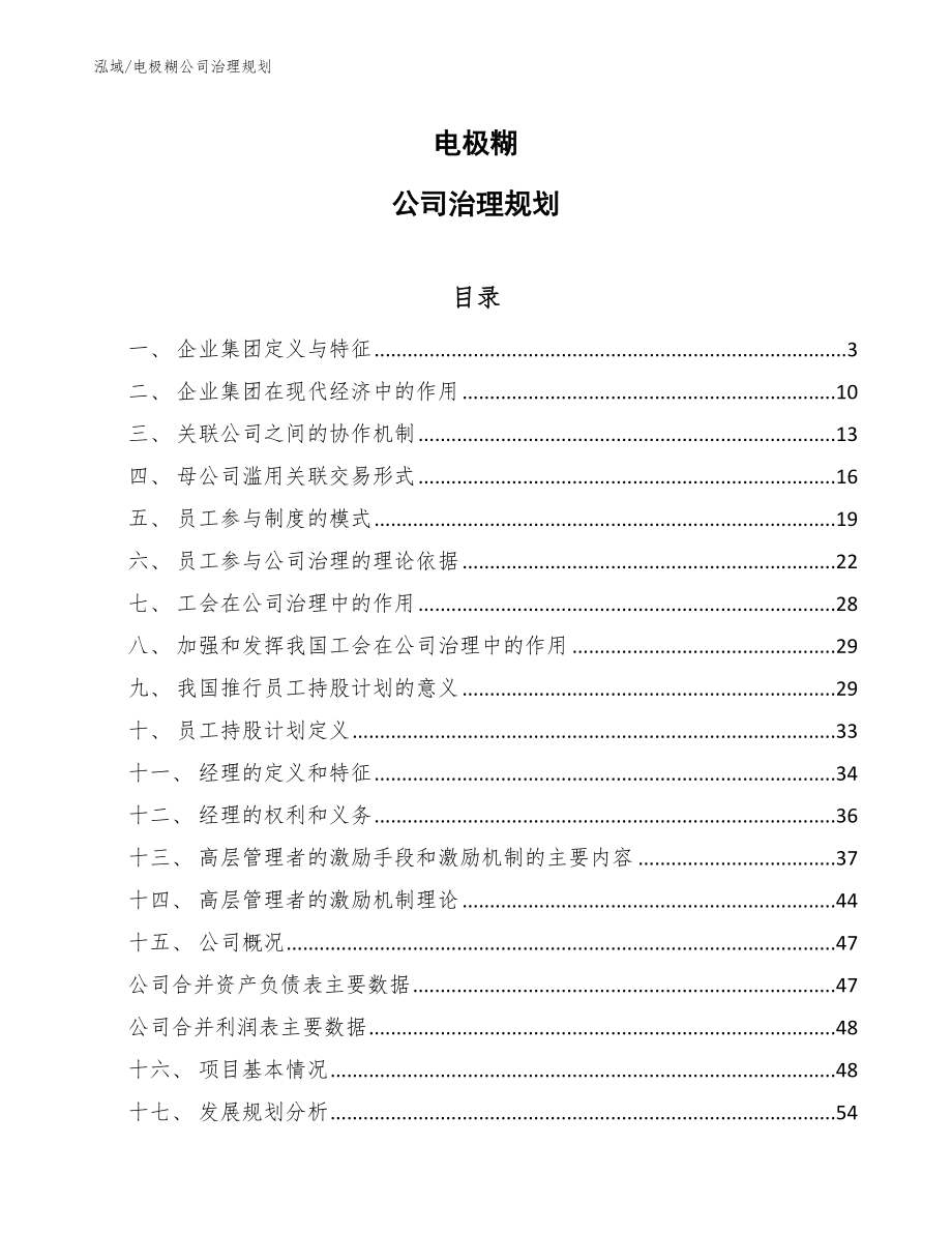 电极糊公司治理规划_第1页