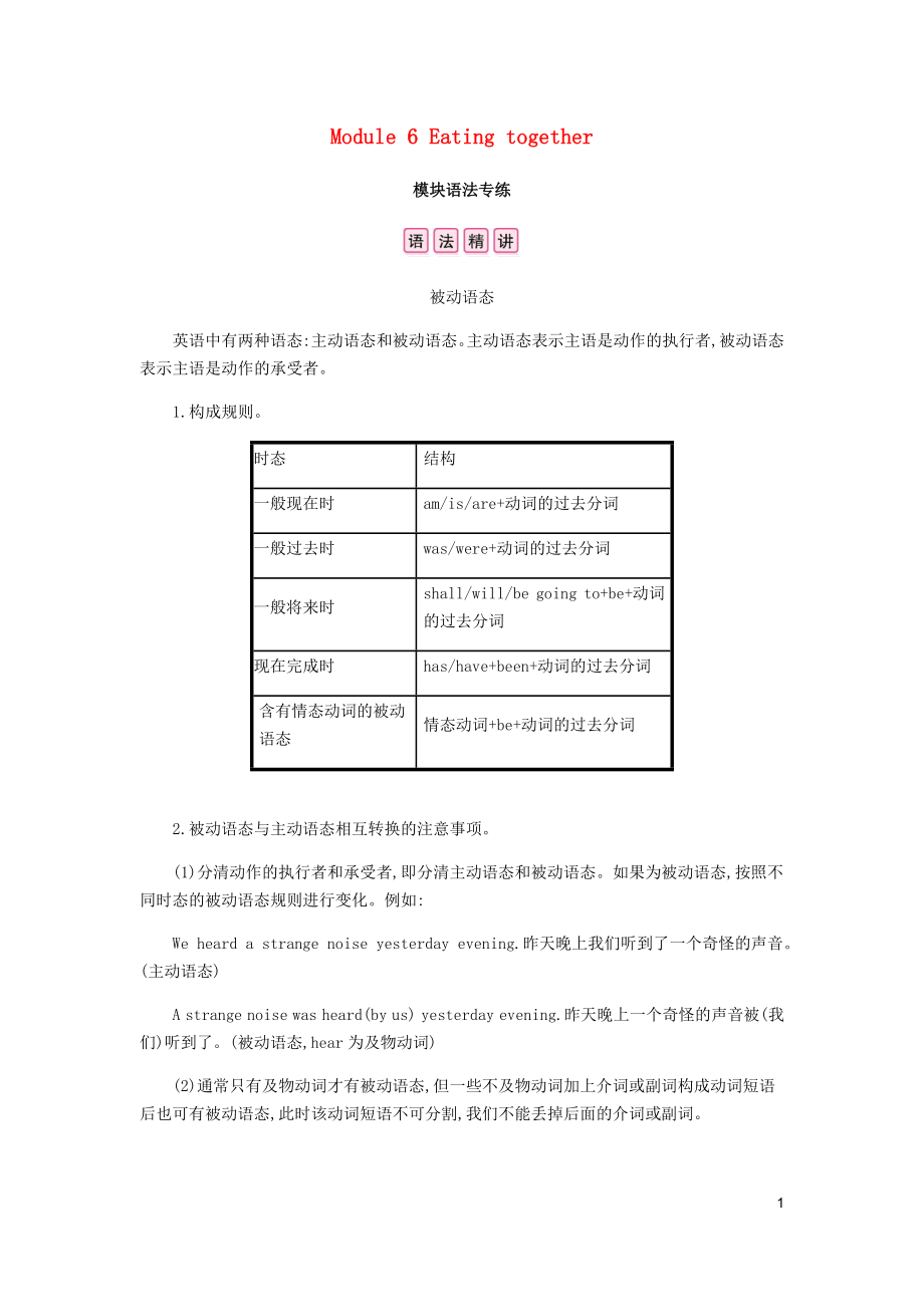 2019春九年级英语下册 Module 6 Eating together模块语法专练课时作业 （新版）外研版_第1页