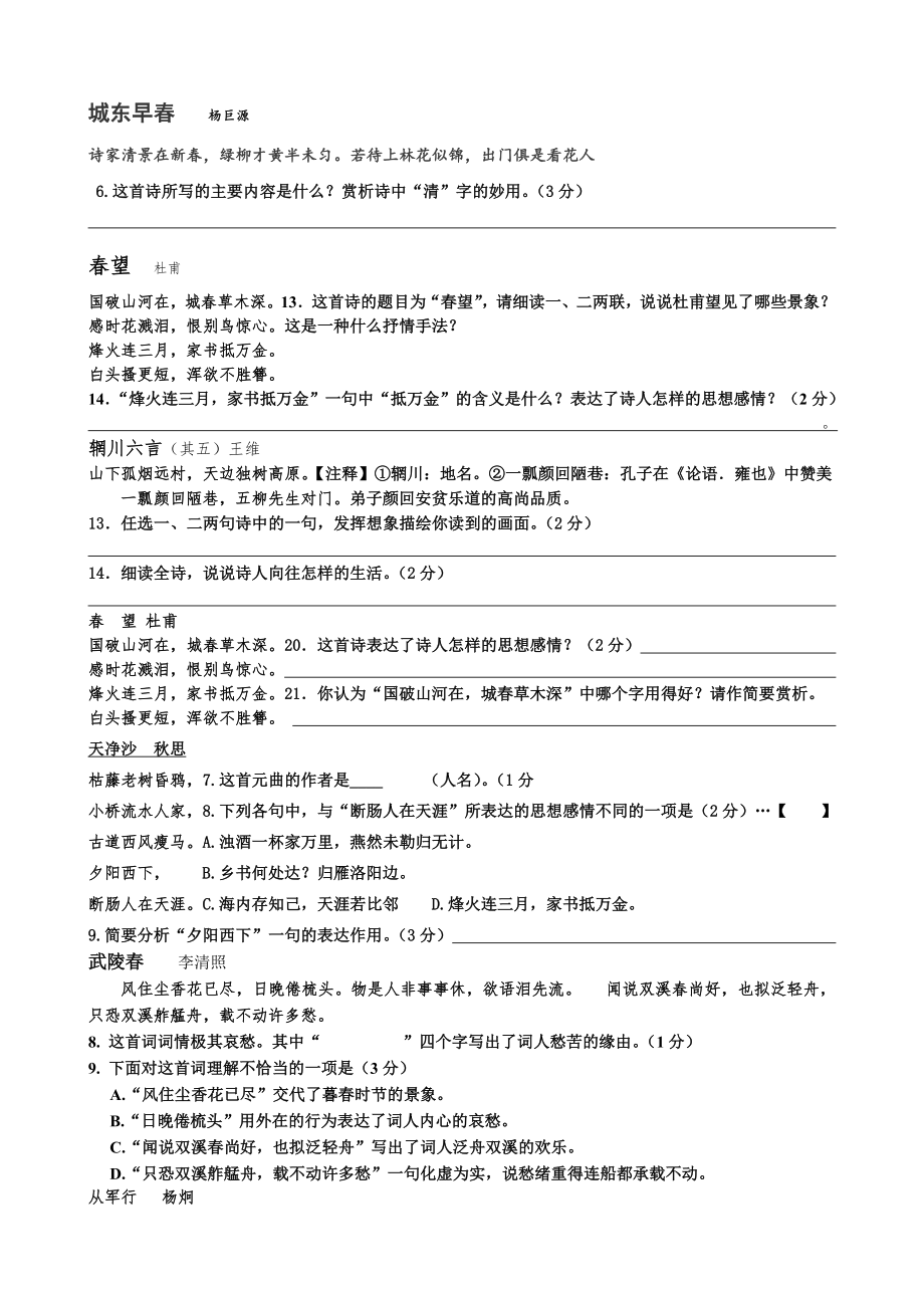 六年级古诗鉴赏集锦_第1页