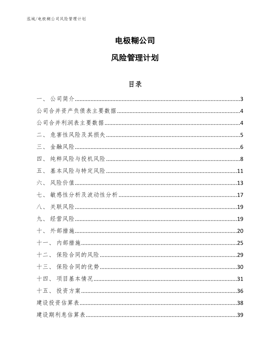 电极糊公司风险管理计划【参考】_第1页