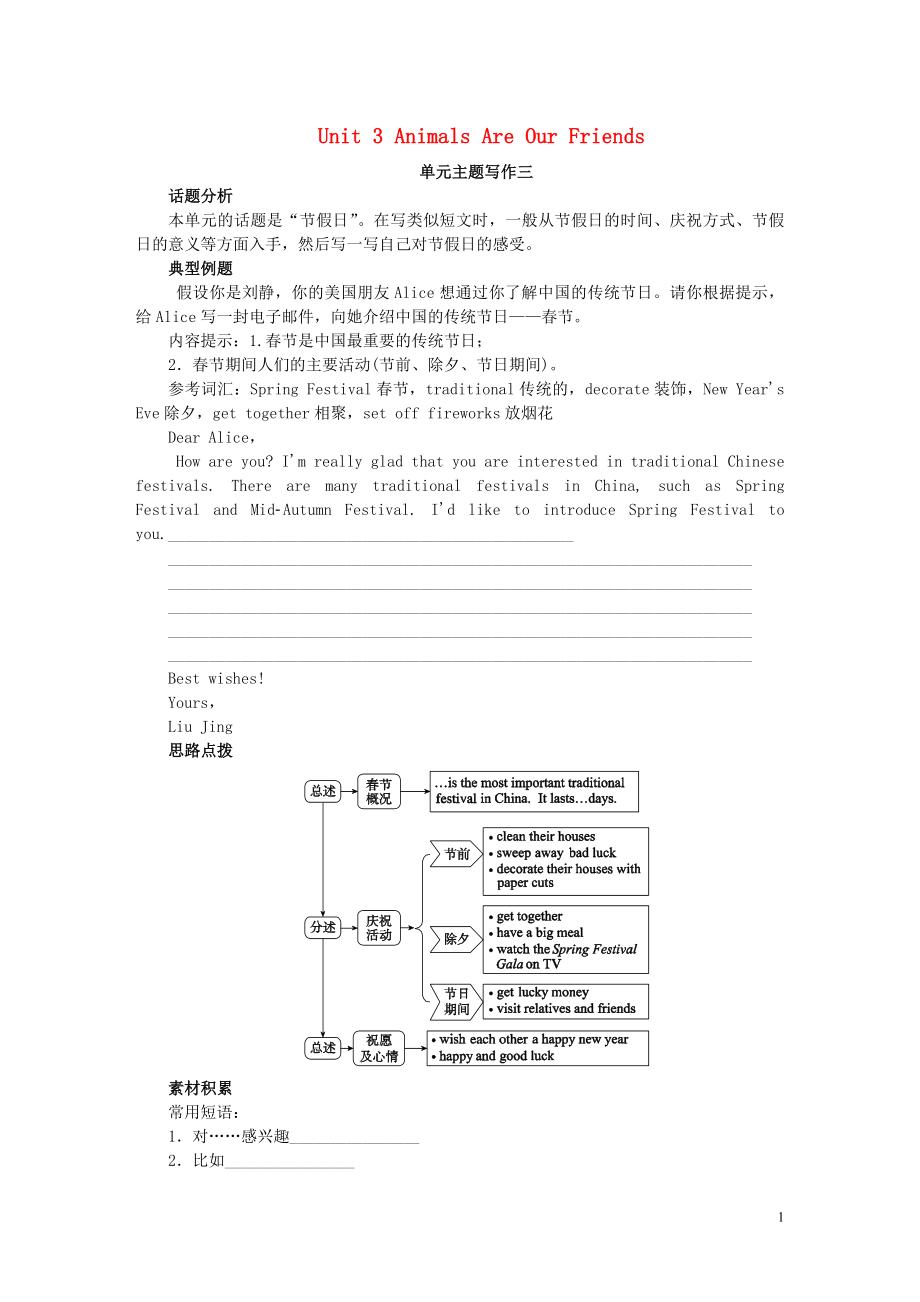 2019年春八年級(jí)英語下冊(cè) Unit 3 Animals Are Our Friends主題寫作三練習(xí) （新版）冀教版_第1頁