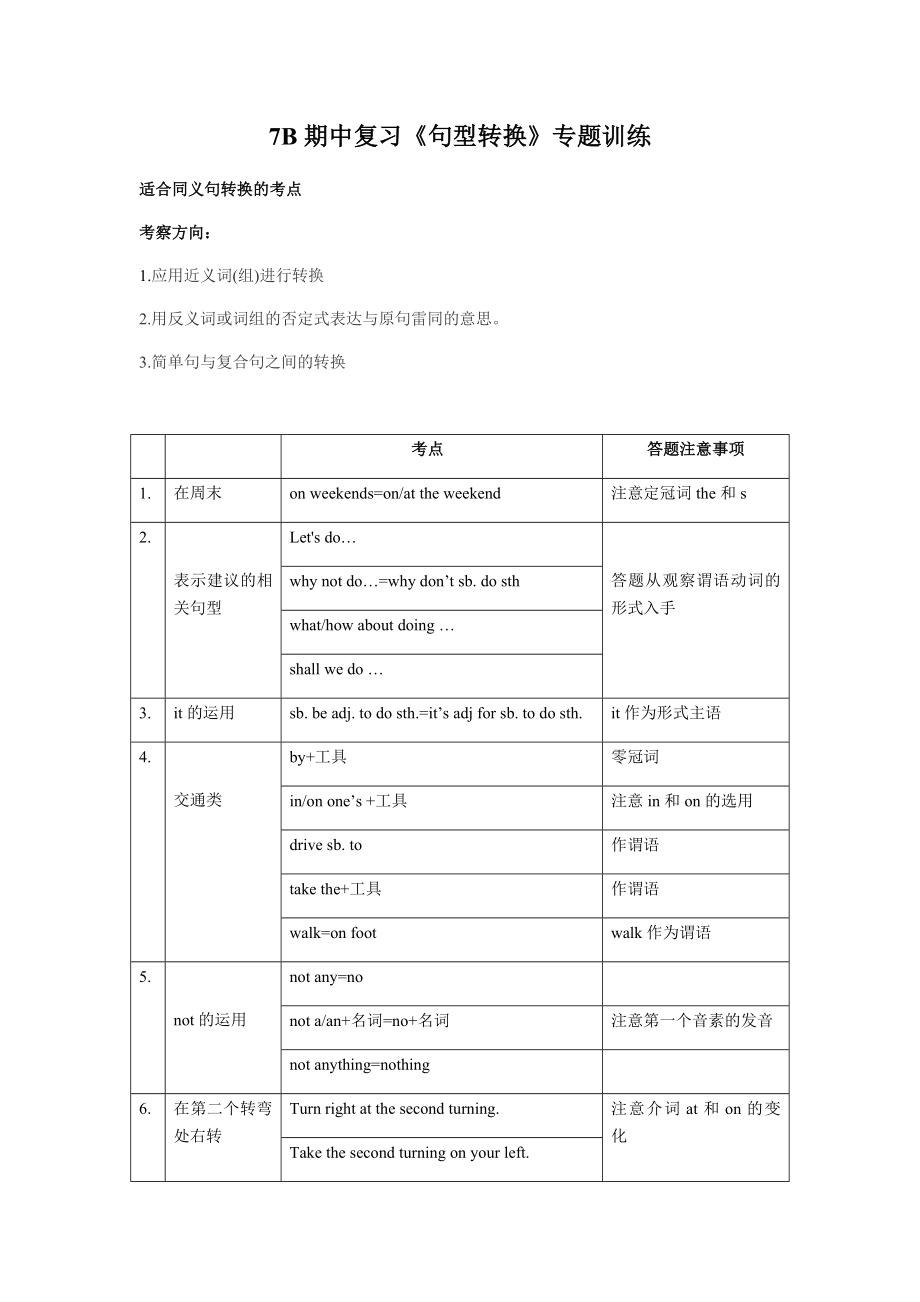 初一英語下學(xué)期期中復(fù)習(xí)《句型轉(zhuǎn)換》專題訓(xùn)練(含答案)_第1頁