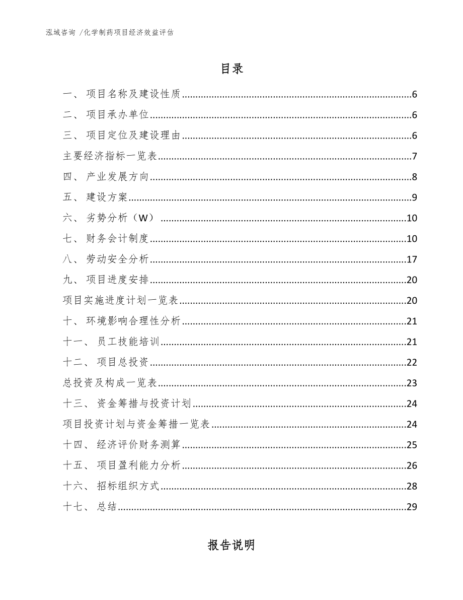 化学制药项目经济效益评估-模板范本_第1页