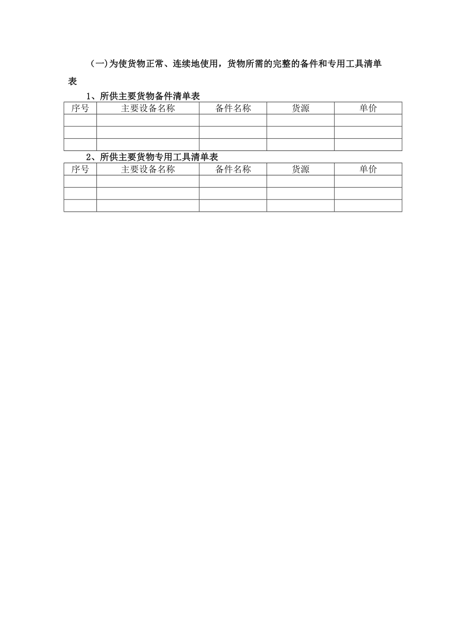 备品备件及专用工具表_第1页