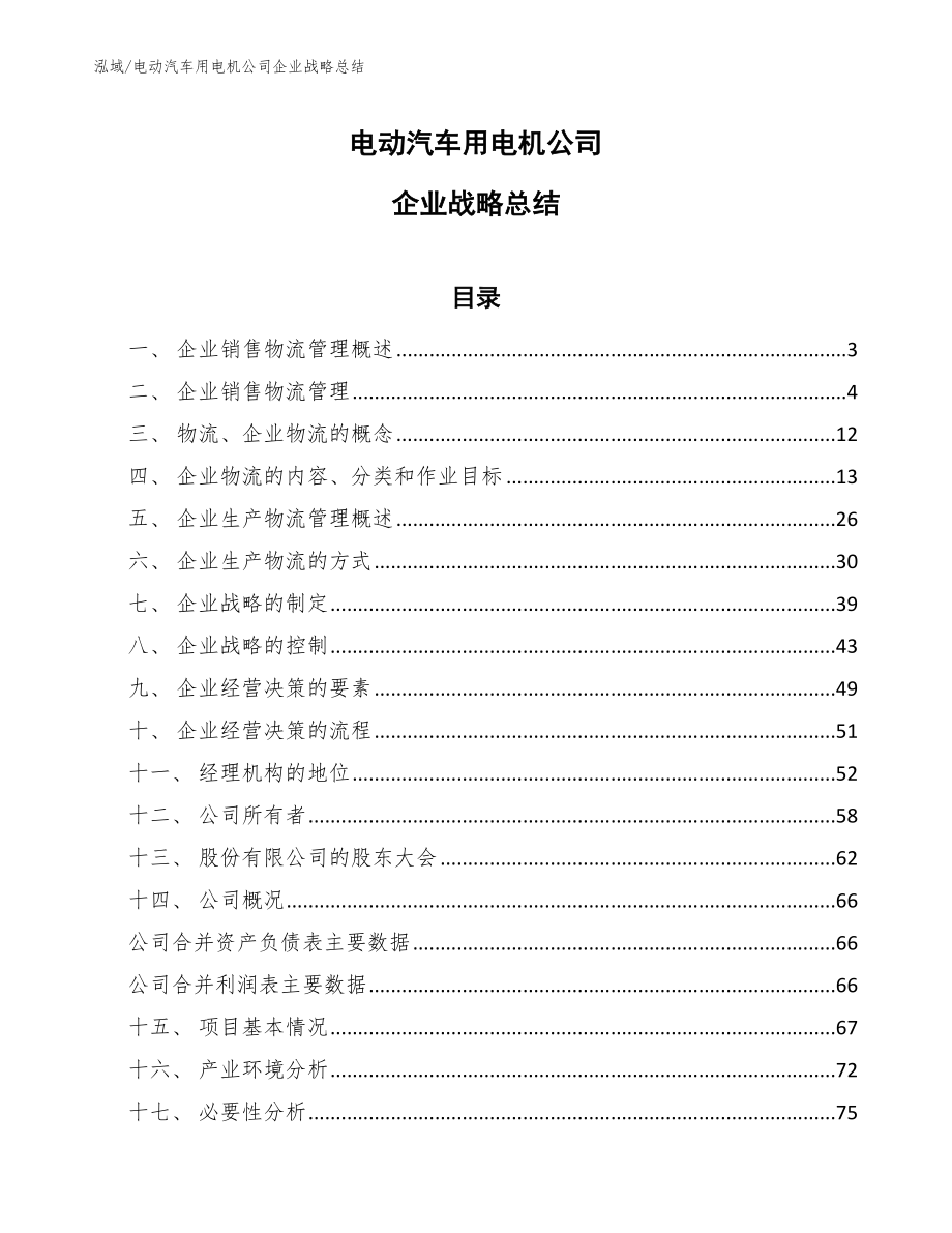 电动汽车用电机公司企业战略总结_第1页