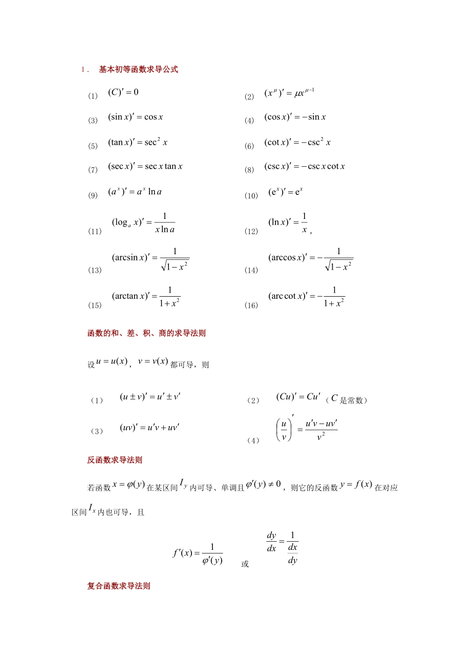 高等数学函数基本公式_第1页
