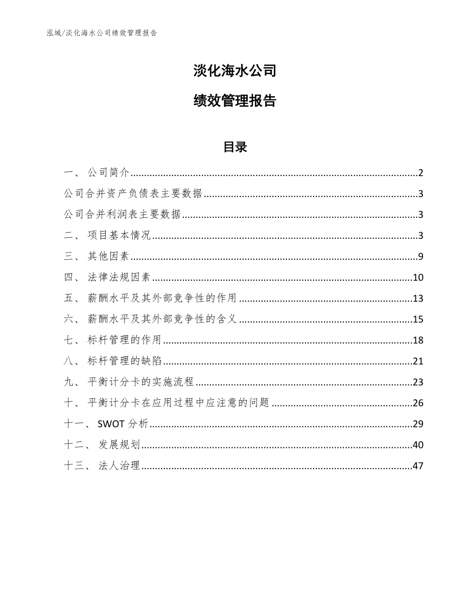 淡化海水公司绩效管理报告_第1页