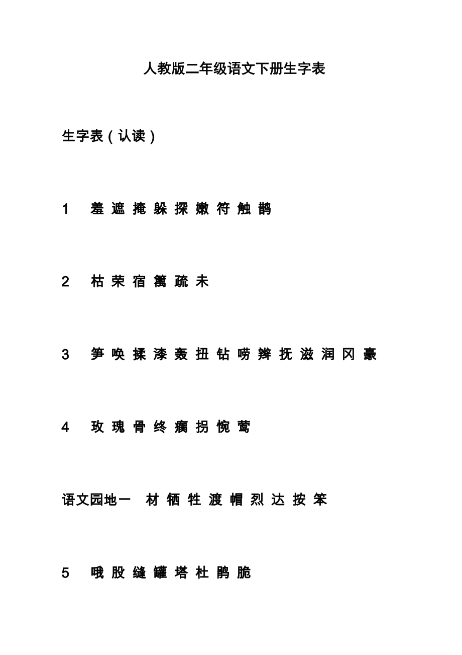 人教版二年级语文下册生字表_第1页