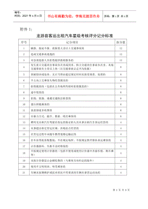 龙游县客运出租汽车星级考核评分记分标准