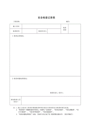 項目部日常和綜合性《安全檢查記錄表》及檢查情況通報