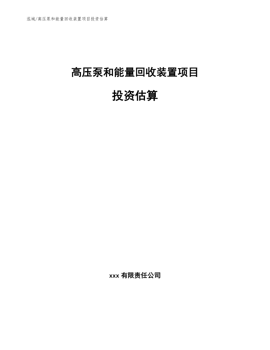 高压泵和能量回收装置项目投资估算【范文】_第1页