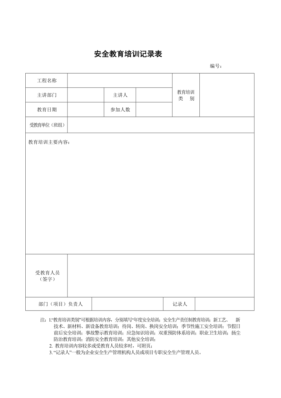 現(xiàn)場管理人員和作業(yè)人員《安全教育培訓(xùn)記錄表》_第1頁