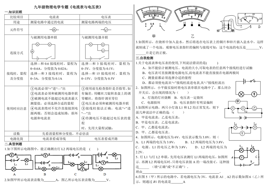 《電流表和電壓表》知識歸納與習(xí)題精講_第1頁