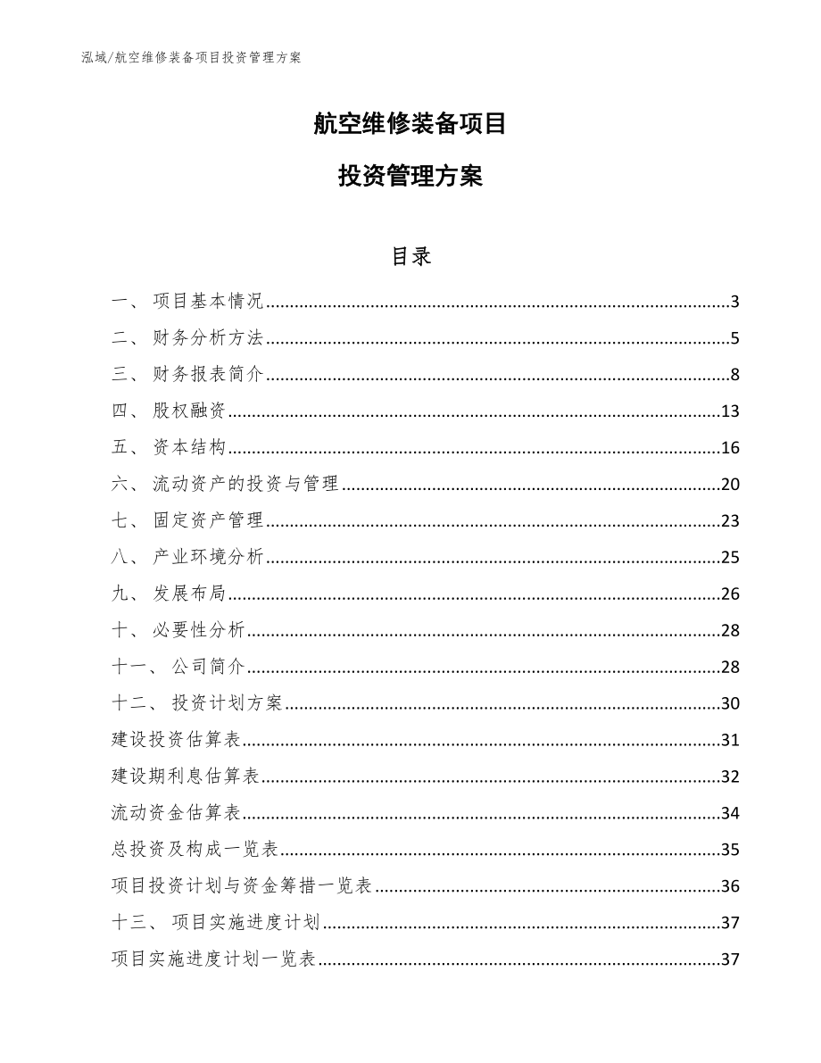 航空维修装备项目投资管理方案【参考】_第1页