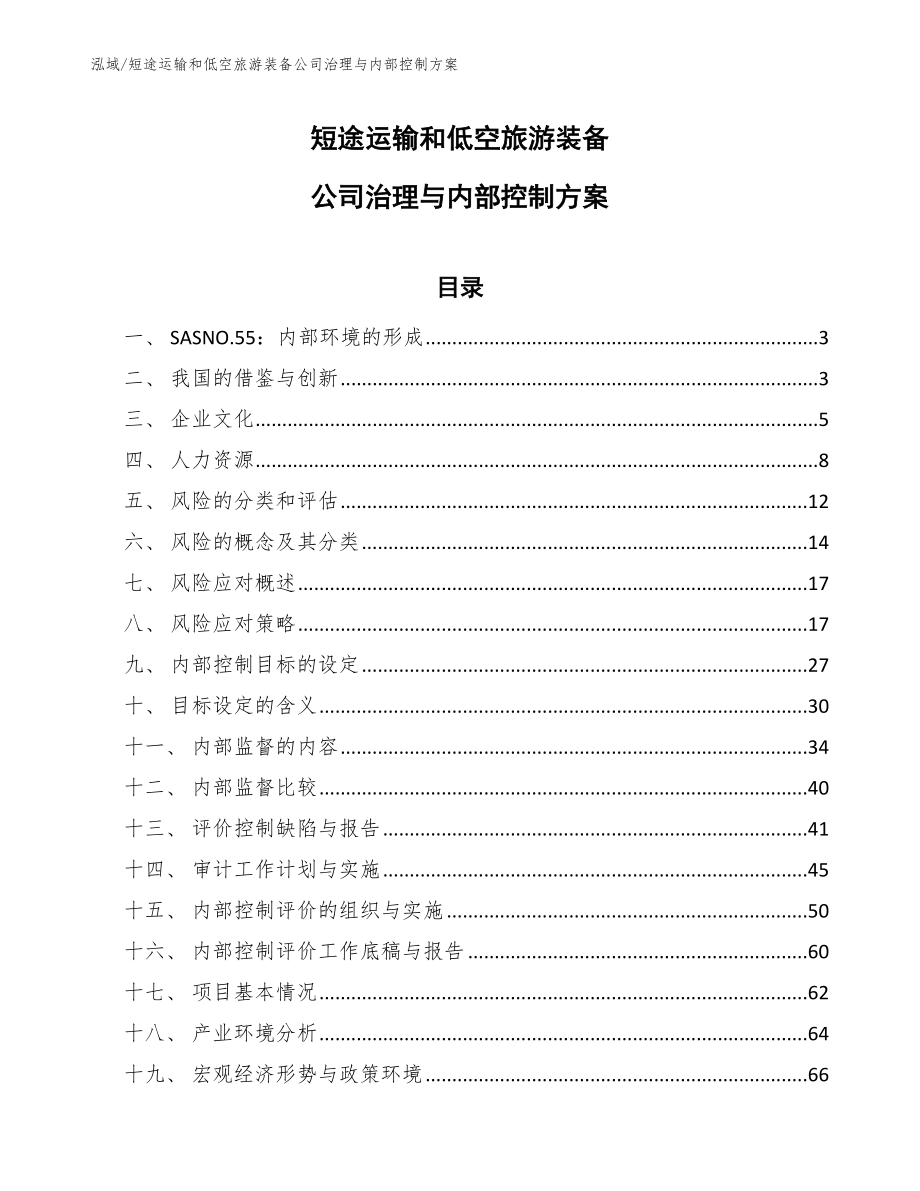 短途运输和低空旅游装备公司治理与内部控制方案（范文）_第1页