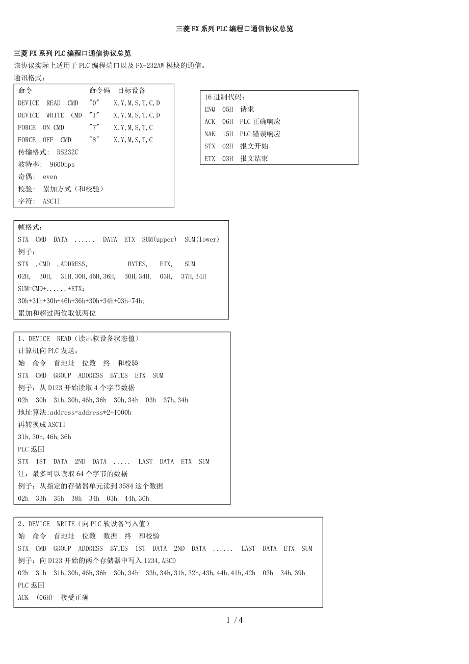 FX系列PLC编程口通信协议_第1页