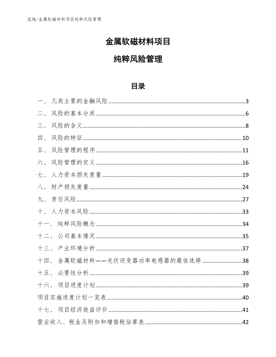 金属软磁材料项目纯粹风险管理【范文】_第1页