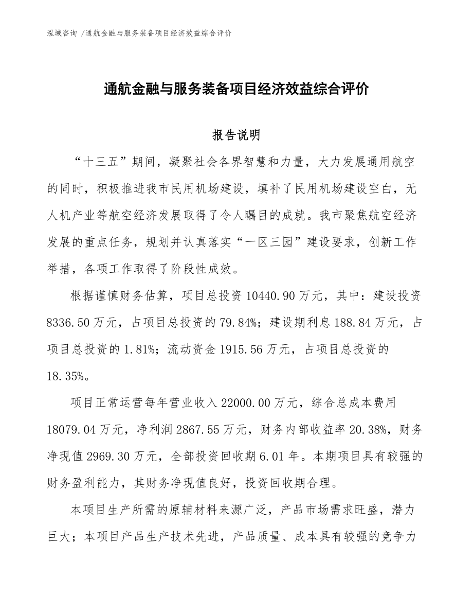 通航金融与服务装备项目经济效益综合评价-（模板参考）_第1页