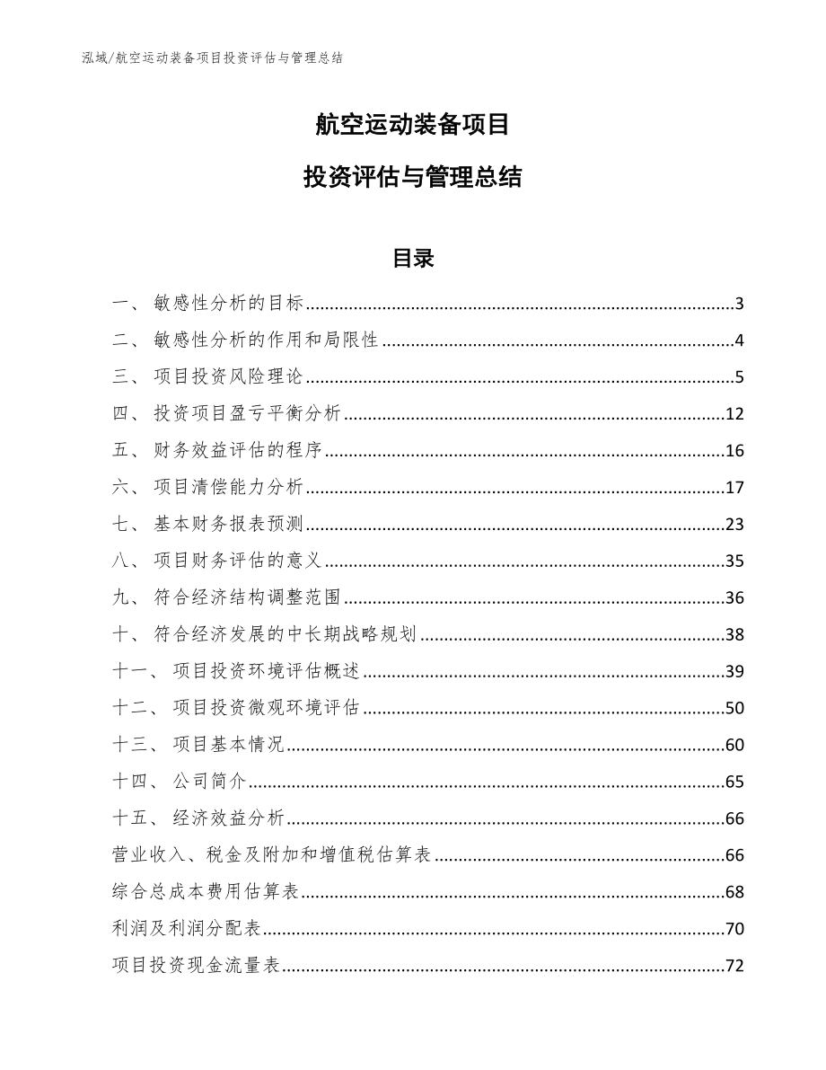 航空运动装备项目投资评估与管理总结_第1页