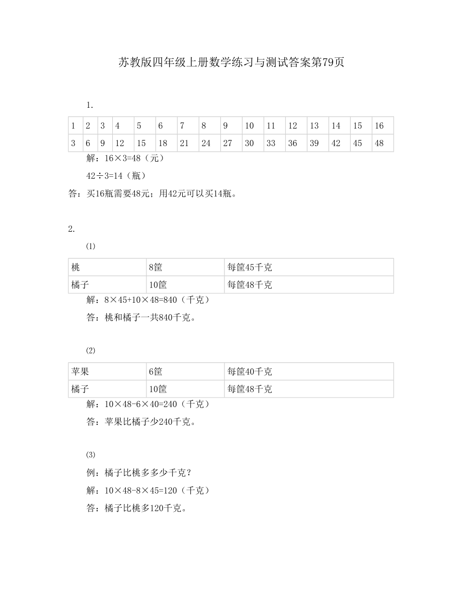 苏教版四年级上册数学练习与测试答案第79页_第1页