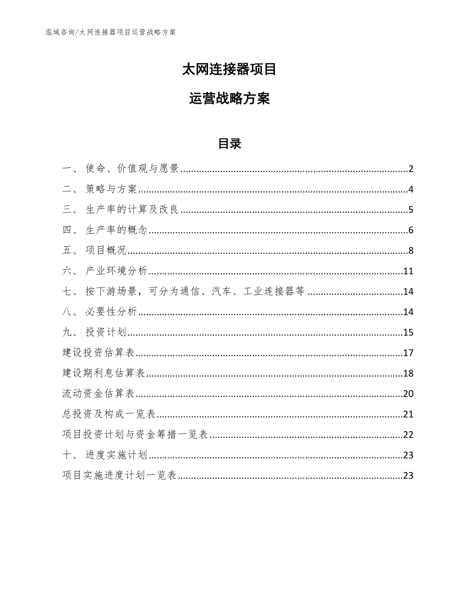 太网连接器项目运营战略方案（参考）_第1页