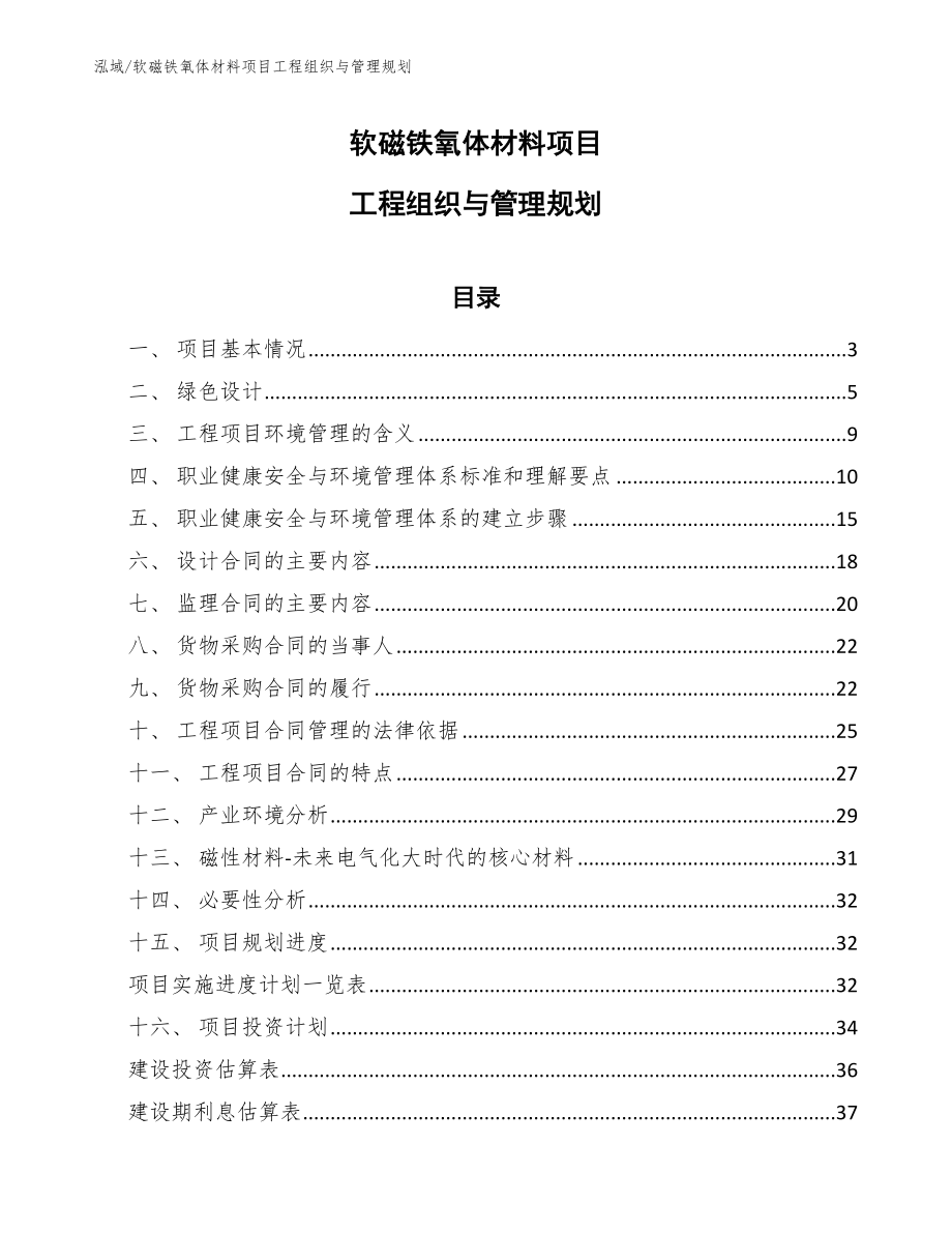 软磁铁氧体材料项目工程组织与管理规划_第1页