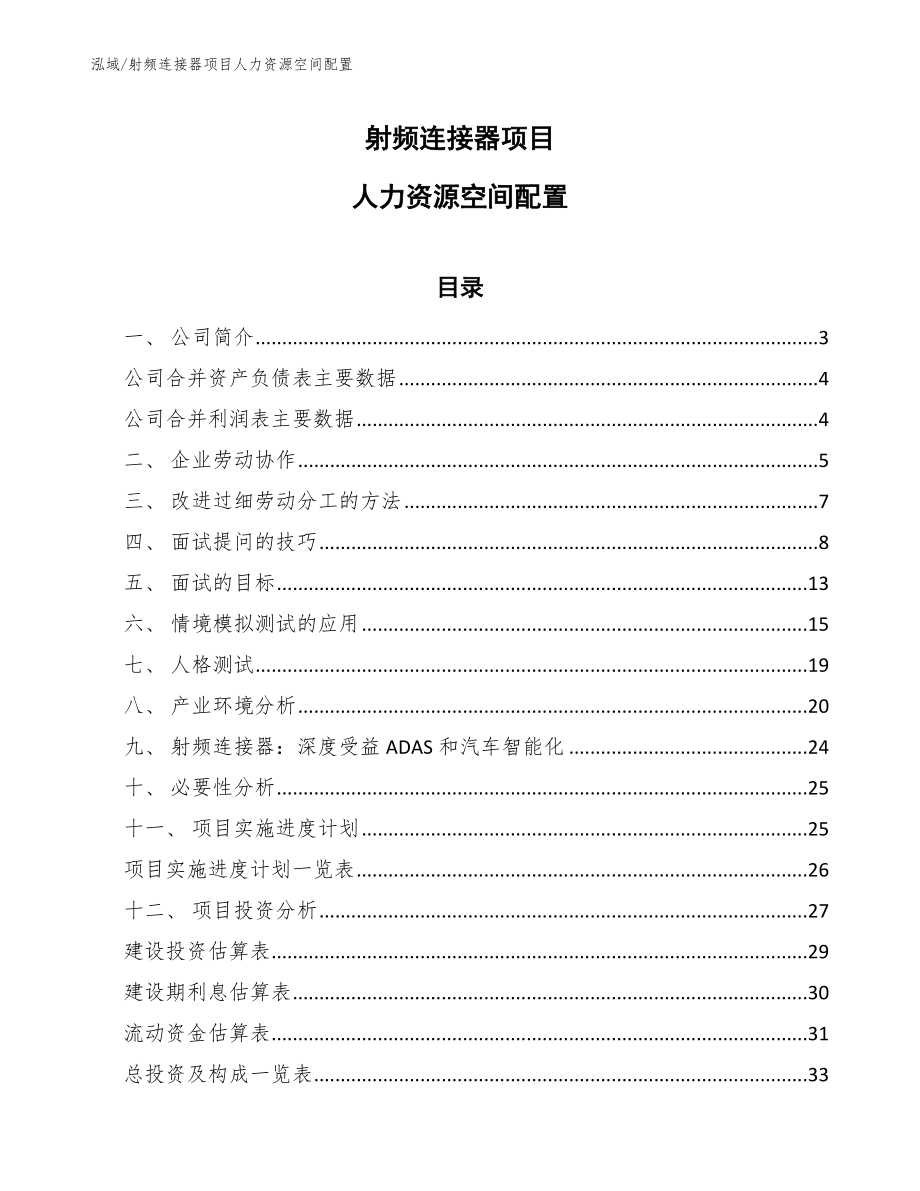 射频连接器项目人力资源空间配置【范文】_第1页