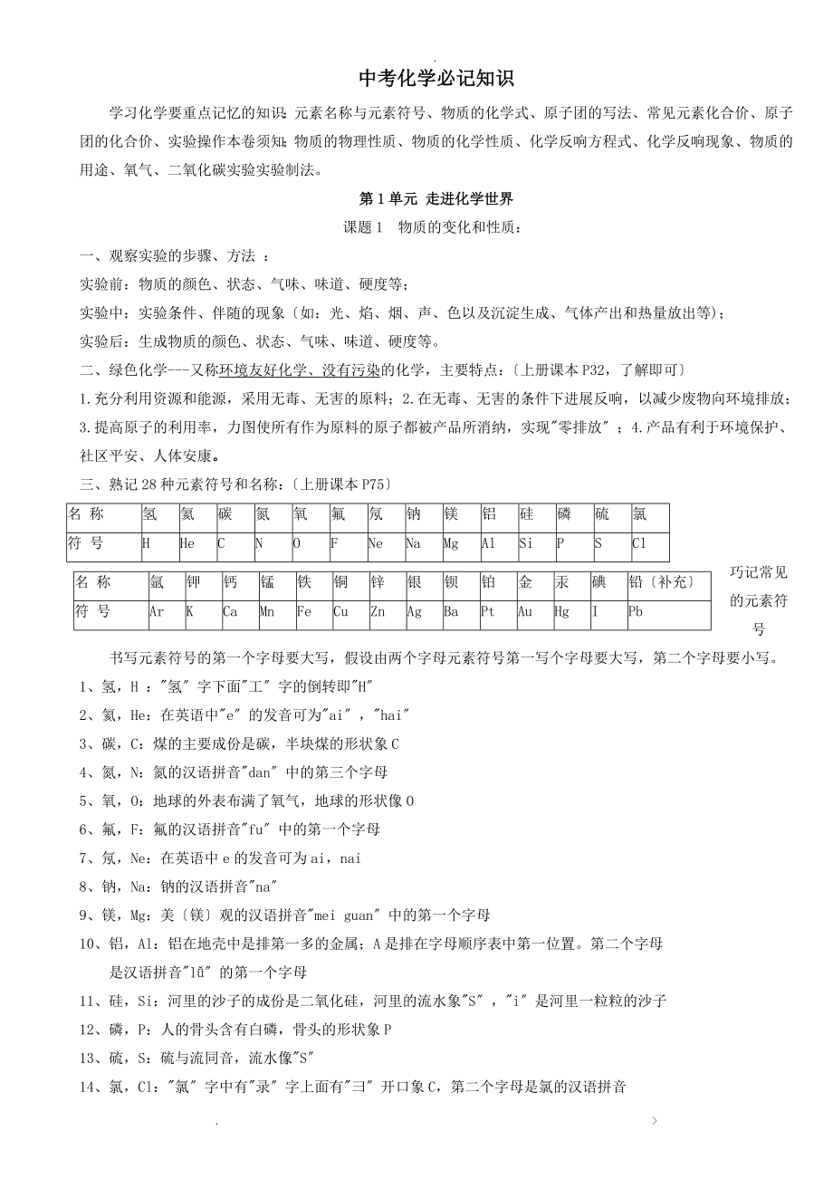 九年级上册化学知识点总结_第1页