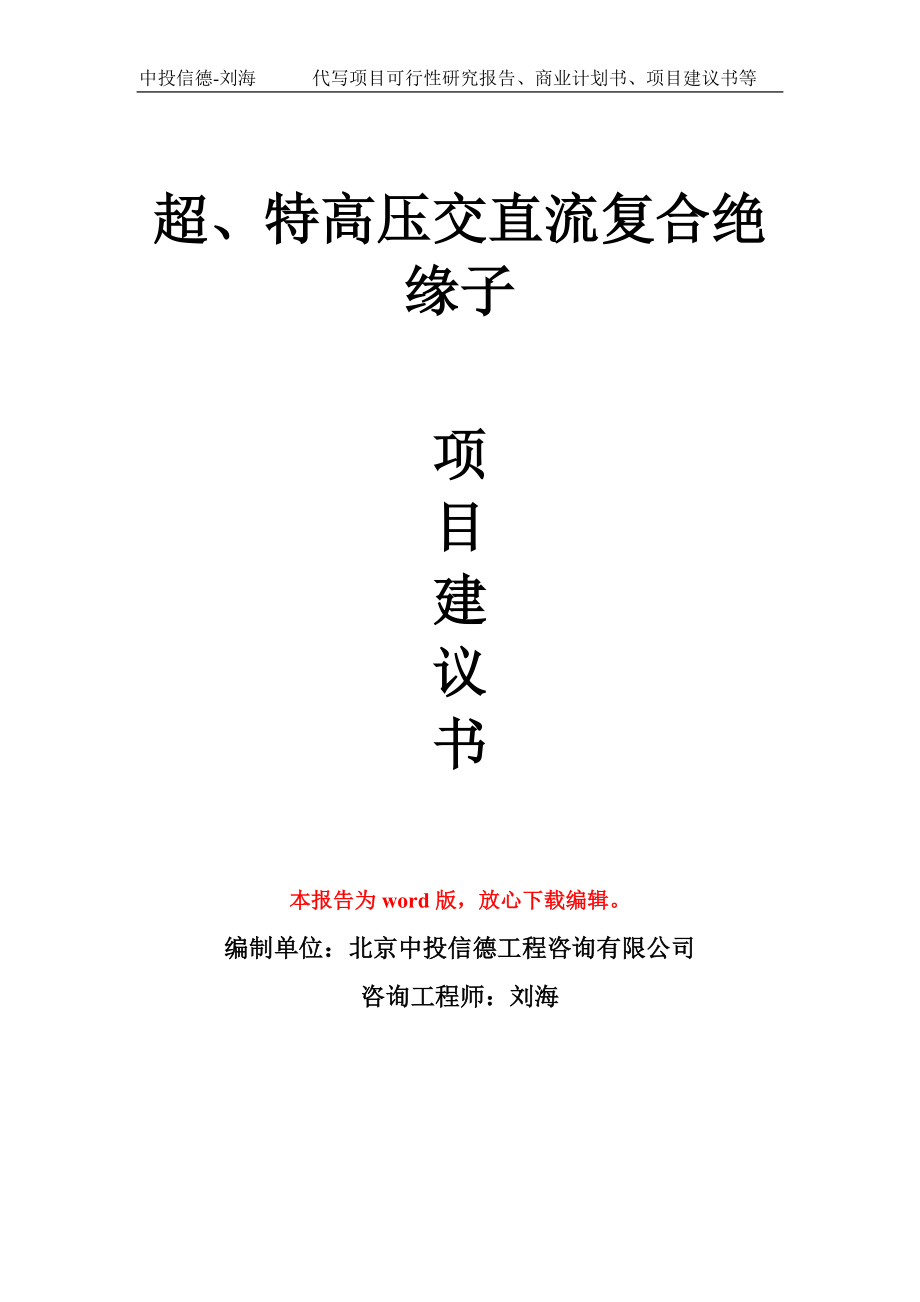 超、特高压交直流复合绝缘子项目建议书模板_第1页