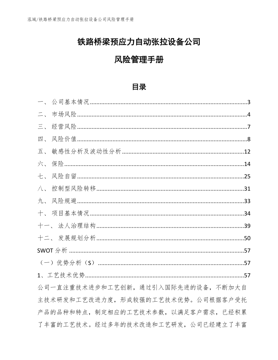 铁路桥梁预应力自动张拉设备公司风险管理手册_第1页