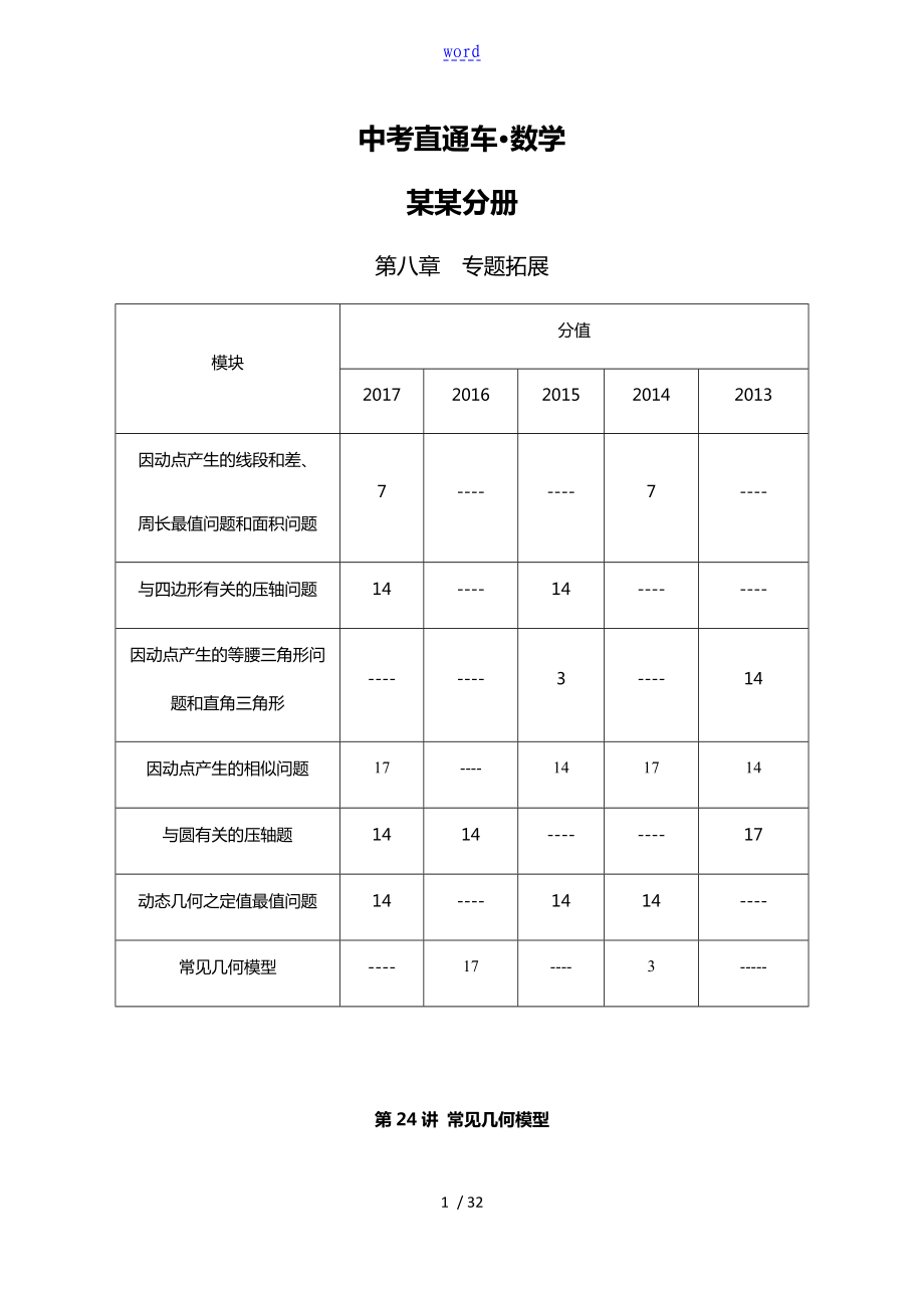 中学考试常见几何模型分析报告_第1页