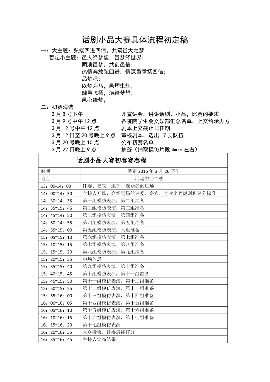 話劇小品大賽具體流程初定版_第1頁