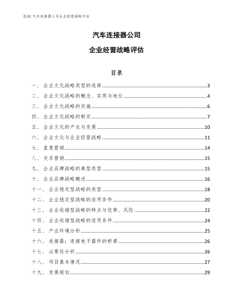 汽车连接器公司企业经营战略评估_范文_第1页